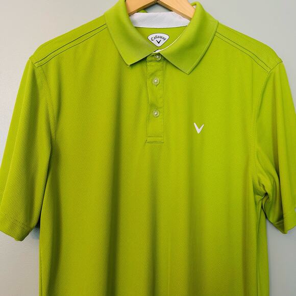 Callaway Men's Golf Short Sleeve Lime Green 2 Button Collared Shirt Large - Picture 6 of 6